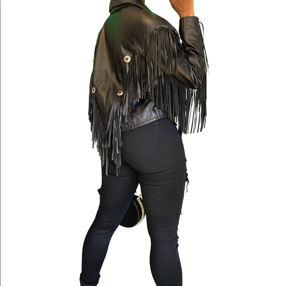 Vintage Leather Jacket with Fringe Detail - Picture 7 of 9